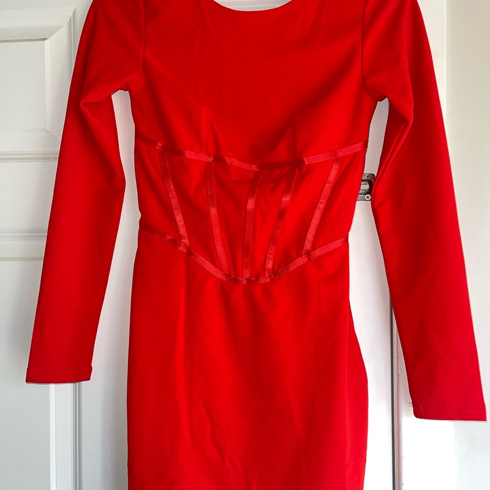 Lulus Confident Queen Red Long Sleeve Corset Bodycon Mini Dress